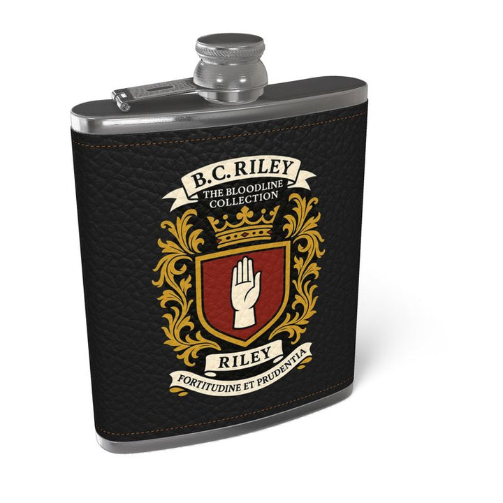 “Bloodline Crest” Designer Leather Hip Flask by B. C. Riley